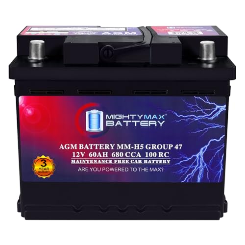 Mighty Max 12V 60Ah AGM Car Battery with 680 CCA and 100-Minute Reserve Capacity