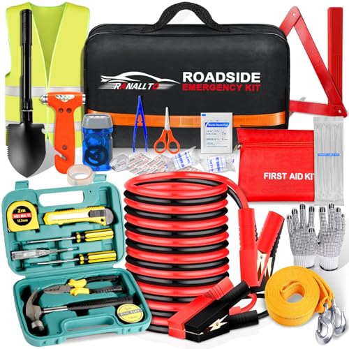 Car Emergency Roadside Safety Kit with Jumper Cables and First Aid