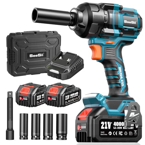 Seesii 1/2" Cordless Impact Wrench with 21V Battery and High Torque
