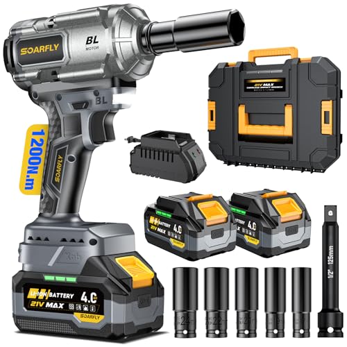 Cordless 1/2" Impact Wrench with 900 Ft-lbs Torque and 2 Batteries