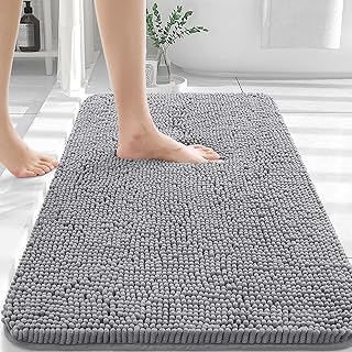OLANLY Bathroom Rug, 30x20, Chenille Bath Mat, Grey