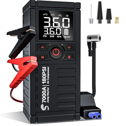 Portable 7000A Car Jump Starter with Air Compressor and LED Light