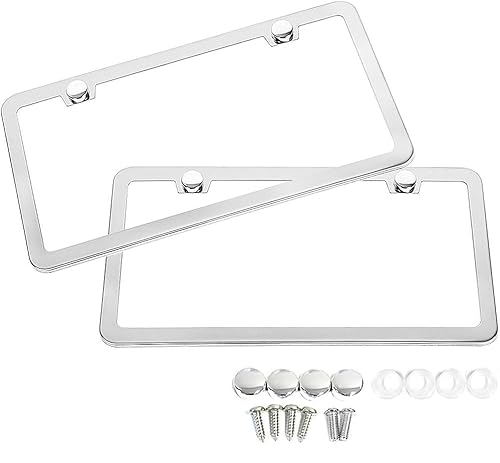 Stainless Steel License Plate Frame with Chrome Screw Caps