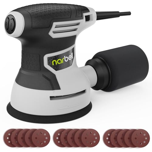 NARBELL 5" Variable Speed Orbital Palm Sander with Dust Collection and Sandpaper Kit