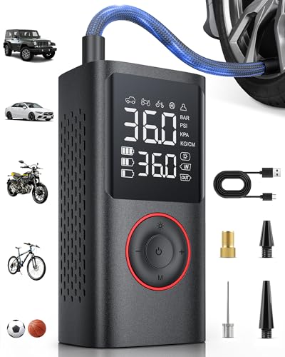 Powools Portable Cordless Tire Inflator with LED Light and Pressure Gauge