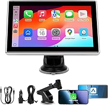 7" Portable Wireless CarPlay Screen for Car – Apple CarPlay & Android Auto, HD Touch Screen Car Stereo, Bluetooth, GPS Navigation, Voice Control, Plug-and-Play with FM/AUX/Mirror Link (Silver)