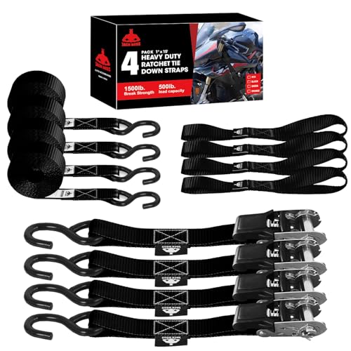 Heavy Duty 1" x 15' Ratchet Tie Down Straps with Soft Loops and Coated S Hooks